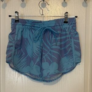 raya sun Blue Tropical Print Athletic Shorts